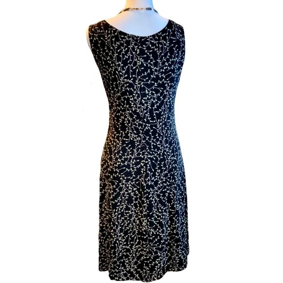 RONNI NICOLE Womens Black Printed Sleeveless Jewel Neck Below The Knee Sheath Dress